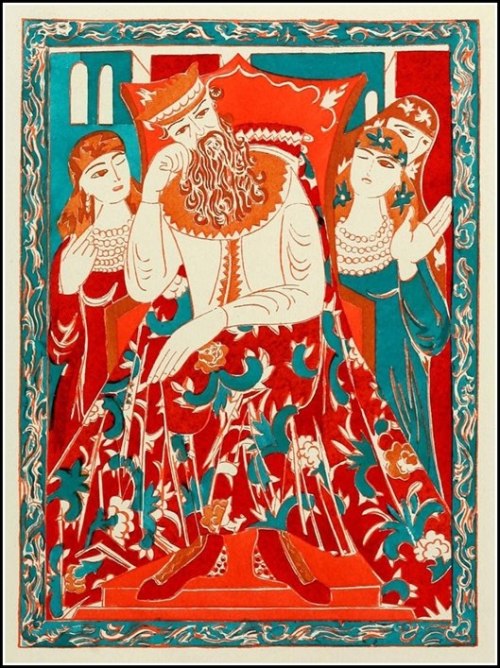 russian-style:  Natalia Goncharova - Illustration to the Tale of Tsar Saltan by Alexander Pushkin, 1921. 