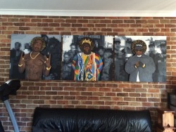 old-school-shit:My house on point now with my own paintings hanging up.  Tupac, Biggie and Eazy in ‘Legends Never Die’.