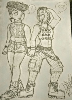 bizarrenekoartz:  Been having a shitty day, so I drew some chubby trans JosuYasu being cute 90’s babies. Also tummy raspberries 