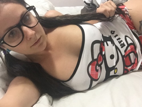 sparkie-gal:  New #hellokitty pjs & yeah, i bought #hipster #nerd #glasses #pigtails ;)