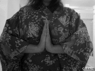 wordsmatty:  Happy Pajama Saturday! Since I usually sleep in the nude, this is my choice of wear when I get up - my grandmother’s Kimono.  Namaste, Bella I absolutely love this submission. It isn’t often that I get a gif submission, and you look