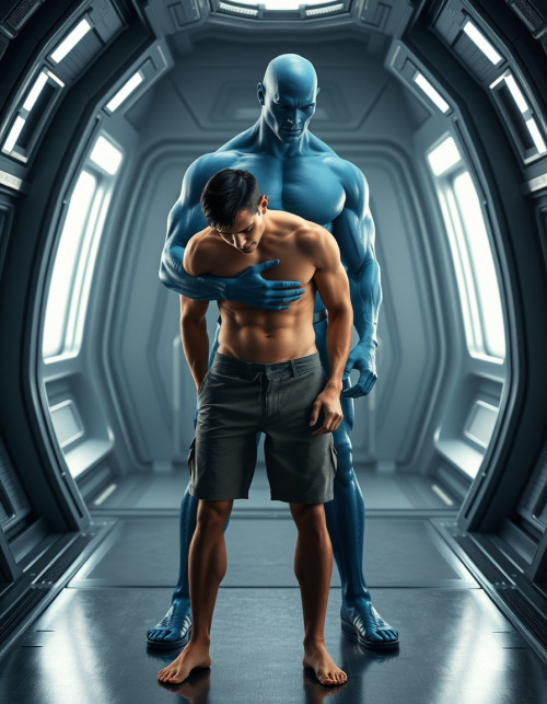 The Tall Blue Alien Named Padir Invited The Human Male On His Ship In Orbit Around The Earth