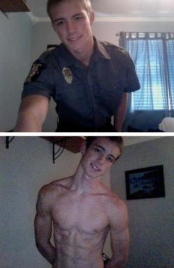 thecollegecumdump:  thatguywhowearspink:  arrest me pls. you fine cop.   And here I used to think he was hot
