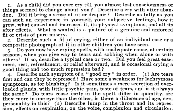 heatherchristle:  A crying questionnaire from 1906 