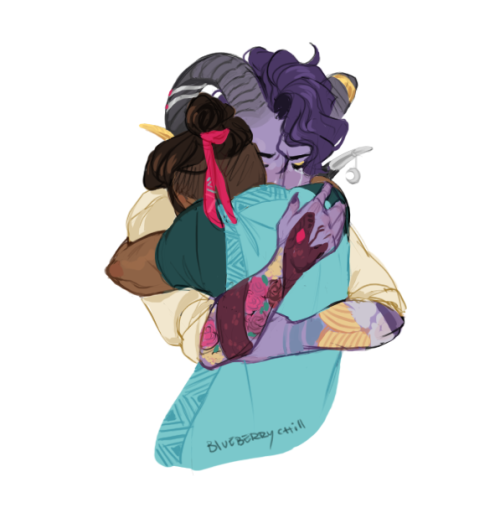 lesbeauan:blueberrychill: Reunited &lt;3 [Image description: Three digital drawings of Mollymauk