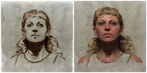 pointa-patb:A recent 4 hour portrait sketch. Painted on watercolor paper with a limited palette of t