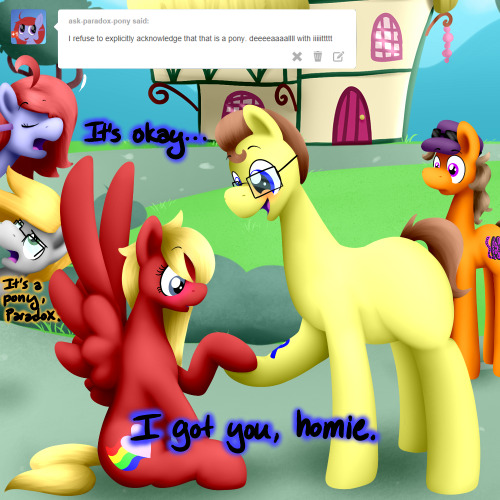 asklovelylaughter:   Featuring ryu362, ask-paradox-pony, and askshramper, all of whom are invited to dress up and get free candy with me, I guess. -sighs dreamily- Blueheart…  x3!