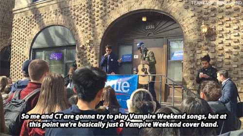 teamvampireweekend: Ezra Koenig and Chris Tomson performing at Fiji House at Northwestern University