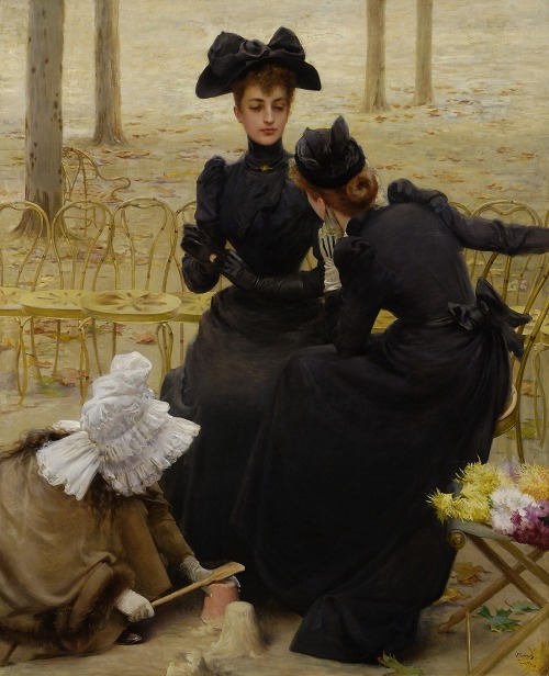 artistic-depictions:Conversation in the Jardin du Luxembourg, Vittorio Corcos, 1892, oil on canvas