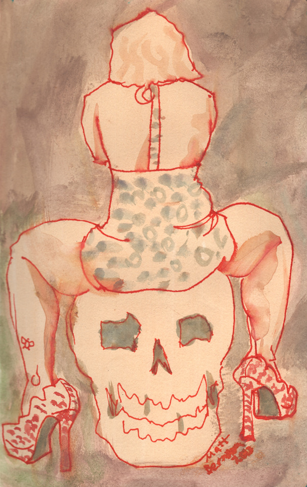 Drawings of Fonda Feeling done at Dr. Sketchy&rsquo;s Boston.  ink/watercolor