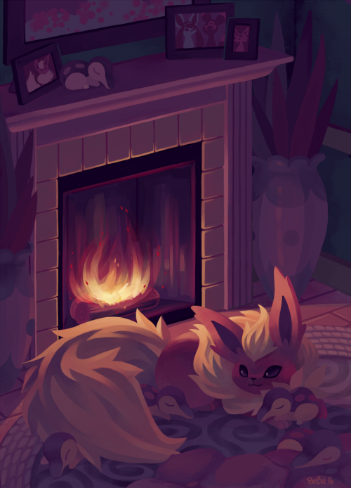 pombei:Eevee House - FlareonNap time with sleepy Cyndaquils!Available on Redbubble