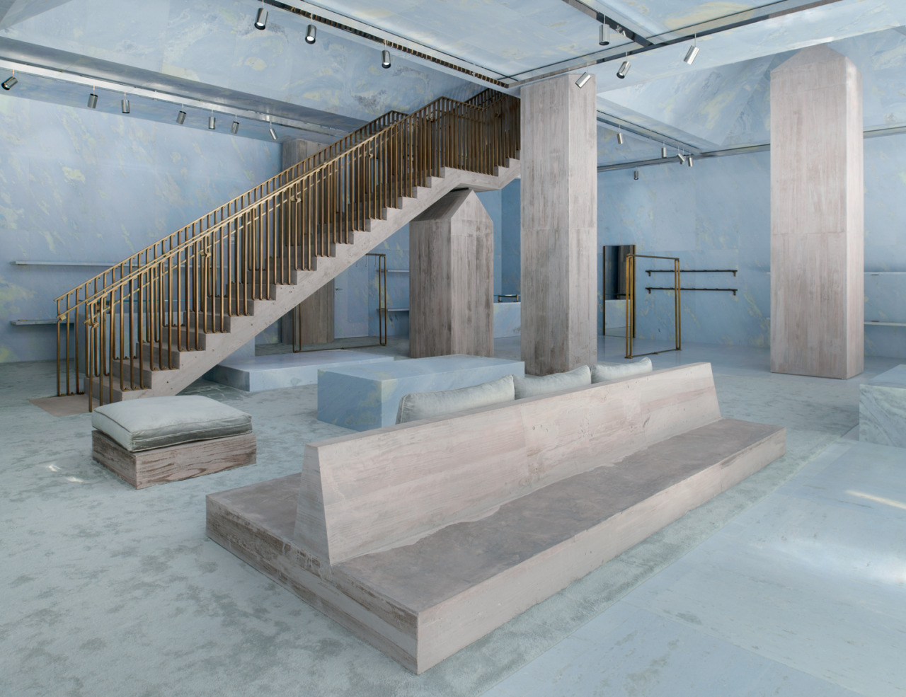 Valerio Olgiati uses sky blue marble for interiors of Céline store in Miami