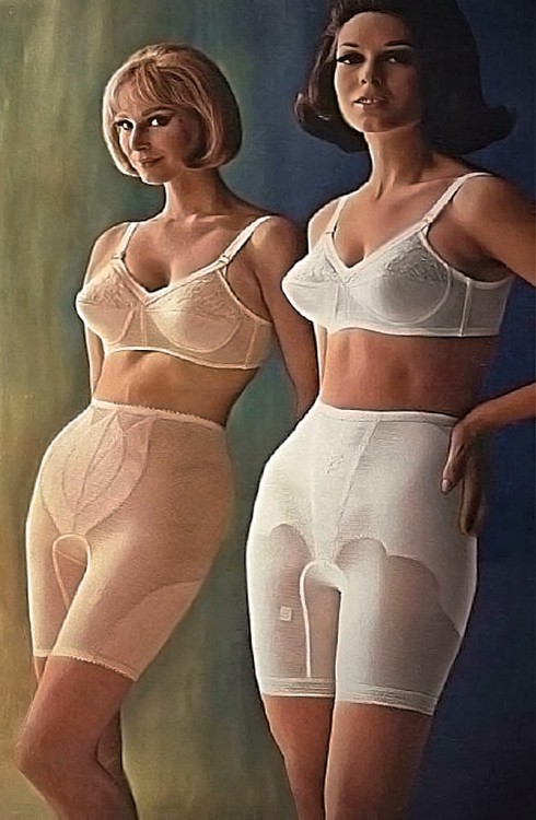 Classic old panty girdle images.  Girdle on the left was called a “Tulip Panel” as the design resemb