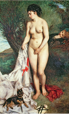 igormaglica:  Pierre-Auguste Renoir (1841–1919), Bather with a Griffon Dog, 1870. oil on canvas, 184 × 115 cm 