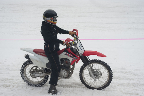 Tracy So took on the snow with no studs. Appalachian Moto Jam. 