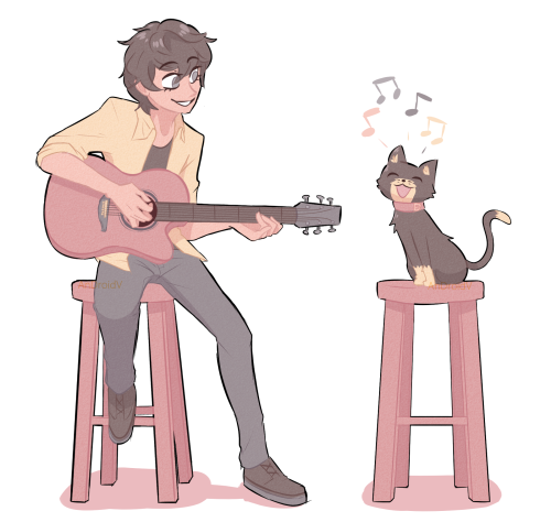 Akiren playing guitar + mona singing