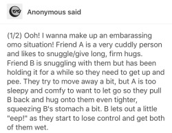 Omgggg cute!! I like the idea of them both being so embarrassed and both apologizing over each other like   “ omg omg I’m so sorry I just wanted to hold you I’ll clean everything up sorry!!”  “No no no I’m sorry I just peed all over you and