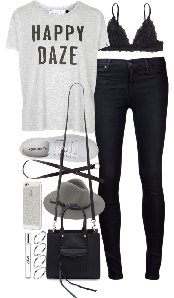 outfit for running errands by im-emma featuring a fedora hat
Tee and Cake rayon top, 55 AUD / J Brand blue high waisted jeans, 345 AUD / Monki lingerie bra, 32 AUD / Superga lightweight tennis shoes, 96 AUD / Rebecca Minkoff mini handbag / Fedora...