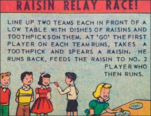 1950sunlimited:  Raisin Relay Racefrom the “Dairy Queen Party Book”, 1960via Weird Vintage