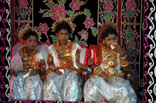 Celebrants in a traditional Sulawesi wedding,Indonesia