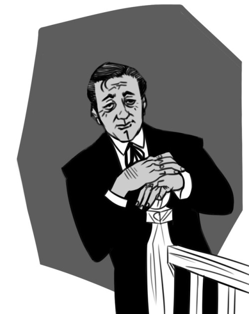 b/w sketch of Robert Mitchum as Reverend Harry Powell in the movie “The Night of the Hunter”