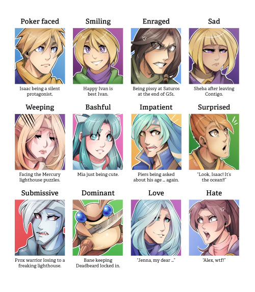 Golden Sun themed expression meme. I’ll post the individual portraits in separate posts, so they’ll 