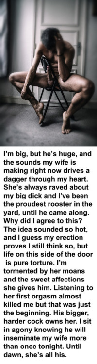 myeroticbunny: I’m big, but he’s huge, and the sounds my wife is making right now drives a dagger th