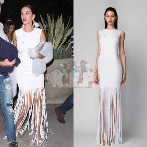 Katy attended Beyonce&rsquo;s concert wearing a Mathieu Mirano resort 2017 fringe gown.