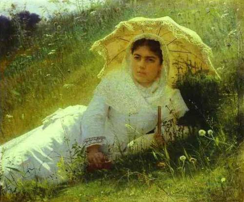 artistkramskoy: Woman with an Umbrella (In the Grass, Midday), 1883, Ivan Kramskoi Medium: oil,canva
