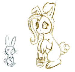 Timid-Tracks:patreon Thank You Sketch For Xirobu! Fluttershy As The Easter Bunny!Angel