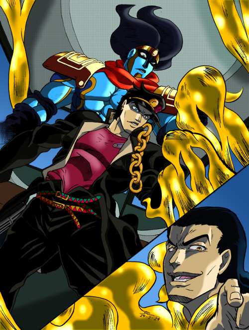  I decided to draw my own interpretation of Jotaro vs Rubber Soul fight from Stardust Crusaders.  Di