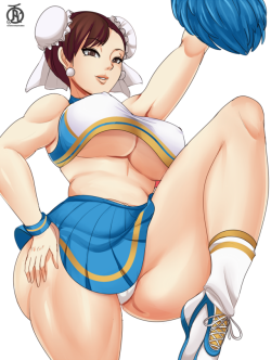 revolverwing:  Part 1 of the cheerleading commission set for @mrmoopsy featuring Chun Li!