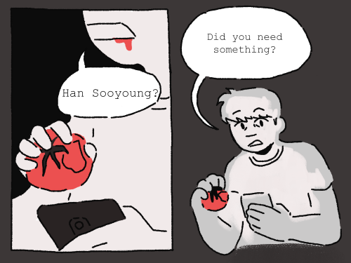 [image description: a comic starring han sooyoung from omniscient reader’s viewpoint. she approaches