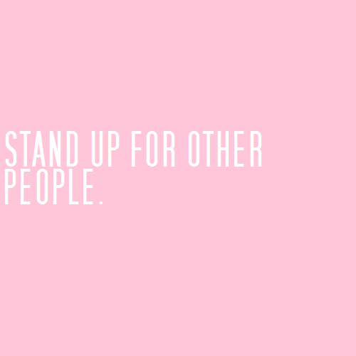 [Image: Three pastel pink color blocks with white text. The text reads “don’t be a bully