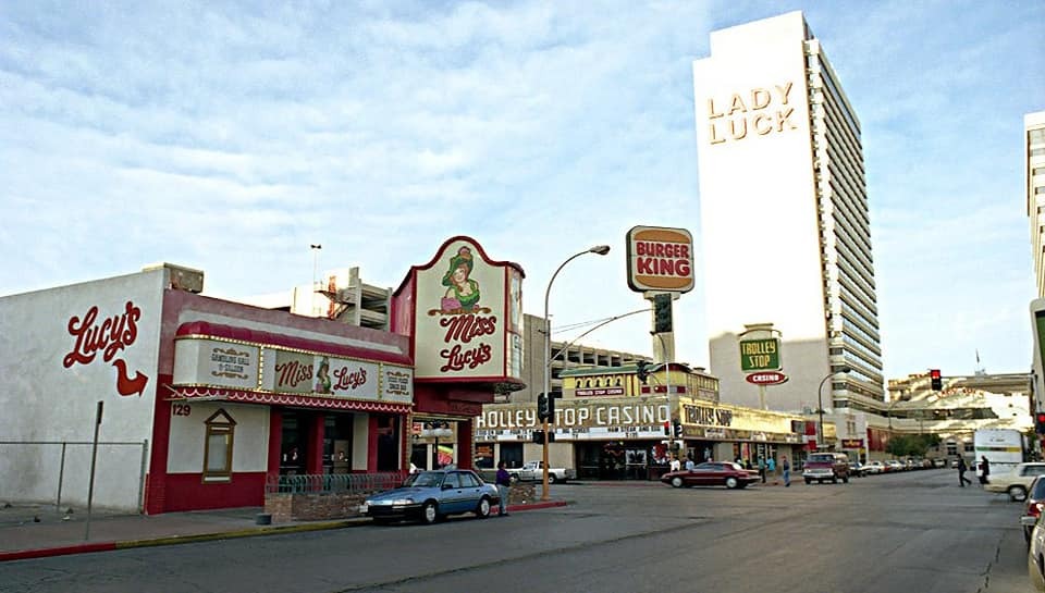 3rd & Ogden, Downtown Las Vegas c. 1990 - by James Lewis Miss Lucy’s Gambling Hall, 129 N 3rd Trolley Stop Casino, 207 N 3rd Lady Luck, 206 N 3rd