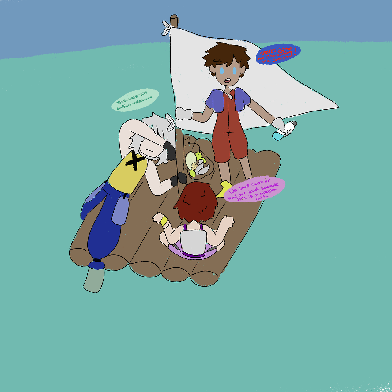 badlydrawn-kh:  i mean really, raw food, one bottle of water and no way to cook them?