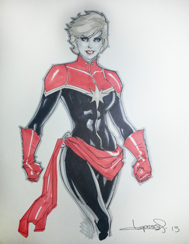 lilyinblue:  Captain Marvel by Aaron Lopresti - Boston Comic Con 2013 commission