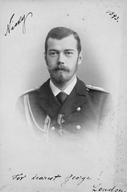 antique-royals:“ For dearest George !” , photograph with autograph of Nicholas II to his cousin George V of United Kingdom , 1893