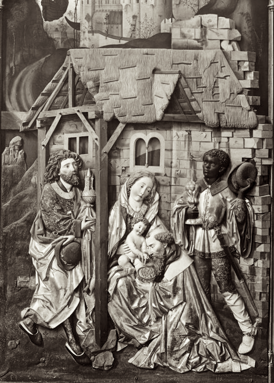 medievalpoc:  Gregor Erhardt Carved altarpiece. Right Wing, interior: Adoration of