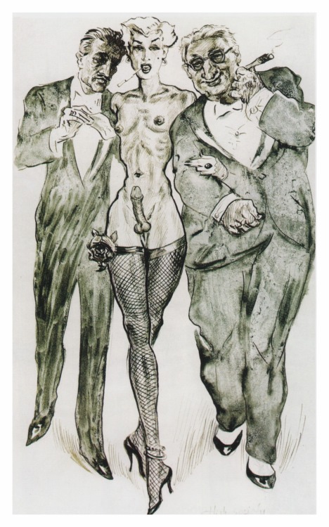 eroticartrainbow:agracier:2 drawings from the 1920s, showing a pickup of a cross-dresser in a Berlin