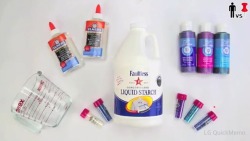 stuffiesandcollars:  sciencesideoftamblr:How to make Galaxy Slime:Materials: •1 bottle of Elmer’s Clear School Glue (5 oz) •1/2-&frac34; cup Sta-Flo Liquid Starch (I found mine at Walmart) •Liquid watercolors (several squirts until you get the