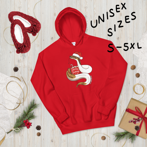 Holiday hoodies & sweatshirts are live in my shop! Three different versions on black, red, or wh