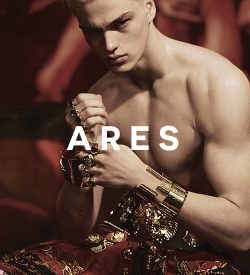 vassilias:  MYTHOLOGY MEME  |  [5/9] GODS &amp; GODDESSES » ARES Ares was the god of courage, battle-lust, and warfare in greek mythology. He was born the son of Zeus and Hera, and was one of the twelve Olympians of the greek pantheon. He rides into