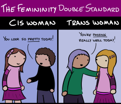 samuelvasnormandy:  robothugscomic:  New comic! (link to comic) Sorry this one’s a little late.  Trans people have to walk this really fine line with respect to acceptable gender expression. Deviating from what is considered ‘normal’ for their gender