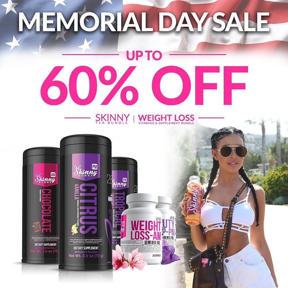@Skinnybunnytea memorial day weekend sale SAVE UP TO 60% OFF OUR ENTIRE STORE!  Use