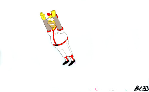New Simpsons cel from an early scene in Homer At The Bat. After chastising the guys for not wanting 