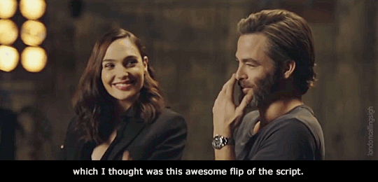 londoncallingsigh:Gal Gadot and Chris Pine, on husbands and kids on the set of Wonder Woman. (People