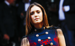 salvatore-vampire:  Nina Dobrev at Versace show - Paris Fashion Week 