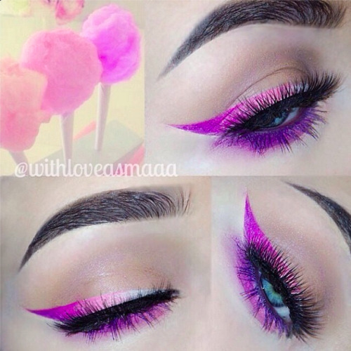sugarpillcosmetics:  Perfect gradient winged liner by Withloveasmaaa! She used Sugarpill Poison Plum matte purple eyeshadow and Makeup Geek eyehadows to complete this cotton candy sweet look. http://instagram.com/p/pHHWtdRRIj/