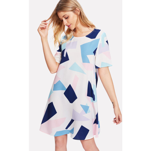 Allover Geometric Print Dress ❤ liked on Polyvore (see more colorblock dresses)
